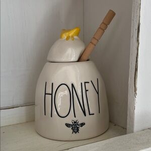 Rae Dunn Cream Ceramic Honey Jar with Yellow Bee Lid